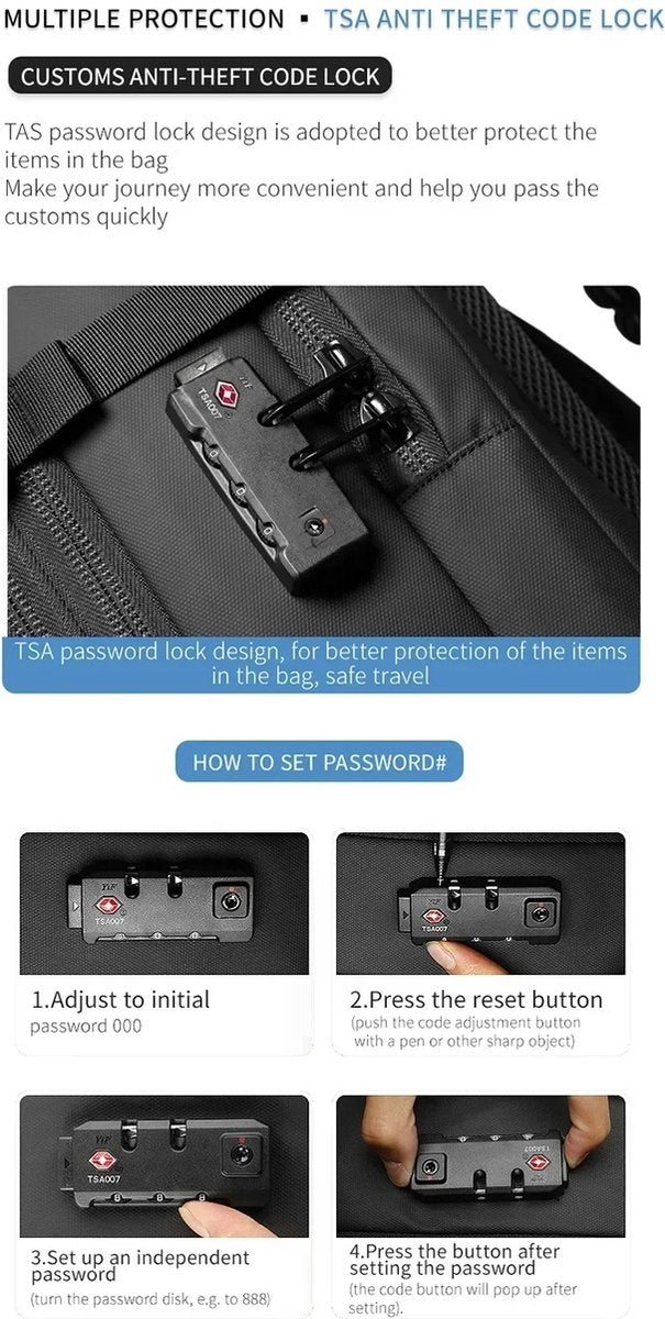 Vacuum Rugzak Handtas - Compressie - Met laptopvak - Met anti-diefstalslot - 57 tot 75 liter - 33 cm x 15 cm x 48 cm - Zwart