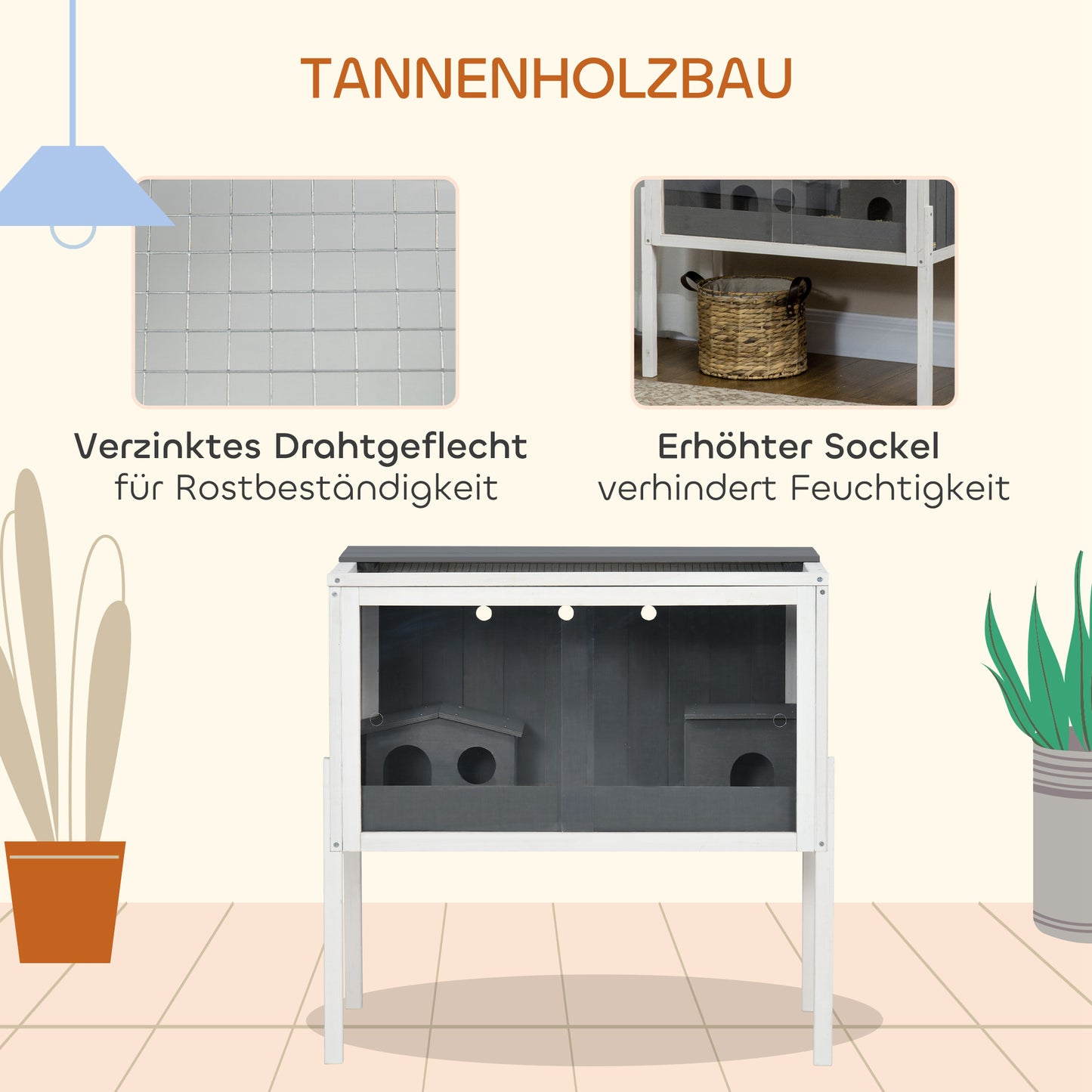 Hamsterkooi – Dwergcavia Kooi – Kleine Dieren Kooi – Houten Kooi – Metalen Kooi – Donkergrijs Wit – 3000 cm² Ruimte – Acryl Schuifdeuren