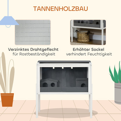 Hamsterkooi – Dwergcavia Kooi – Kleine Dieren Kooi – Houten Kooi – Metalen Kooi – Donkergrijs Wit – 3000 cm² Ruimte – Acryl Schuifdeuren