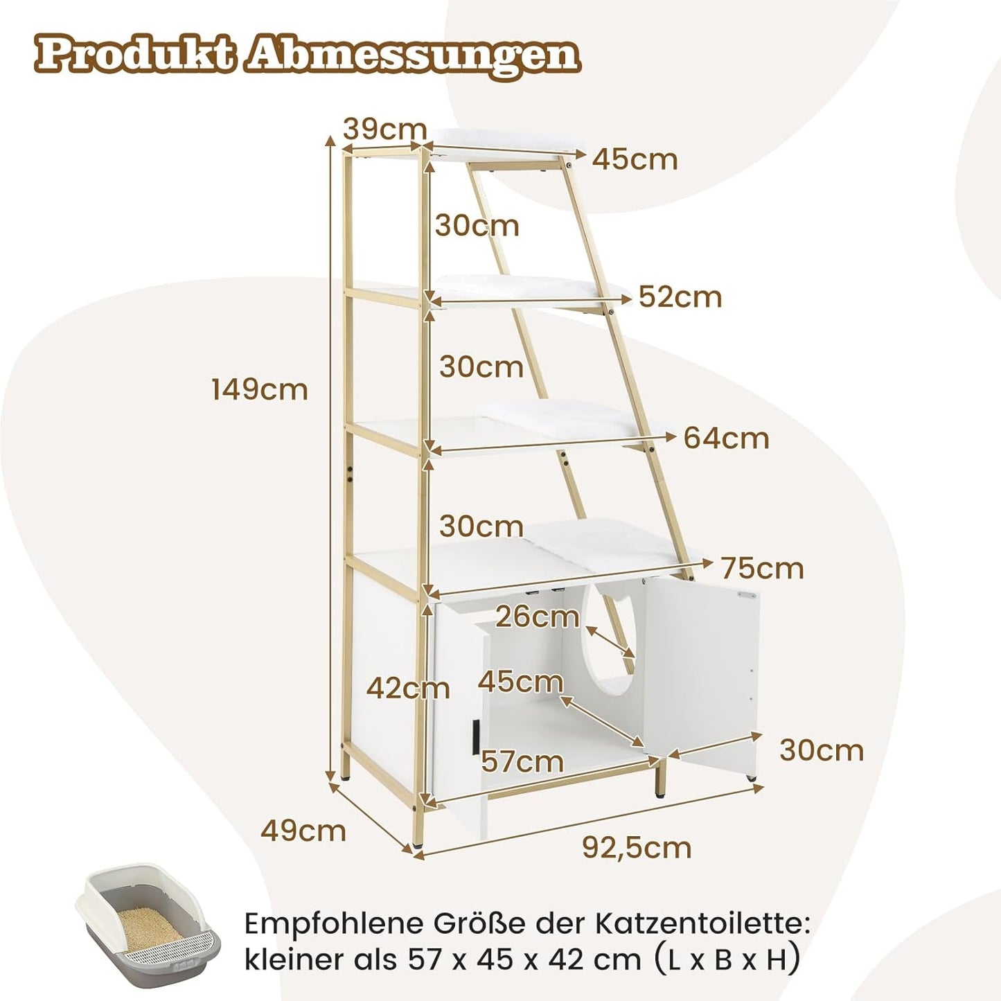 Kattentoiletkast – Kattenbakmeubel – Kattenkast – Kattenbakkast – Kattenhuis – Met 5 Wasbare Pluche Matten – Verstelbare Voeten & Ventilatieopeningen – Wit
