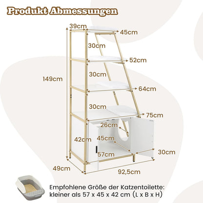 Kattentoiletkast – Kattenbakmeubel – Kattenkast – Kattenbakkast – Kattenhuis – Met 5 Wasbare Pluche Matten – Verstelbare Voeten & Ventilatieopeningen – Wit
