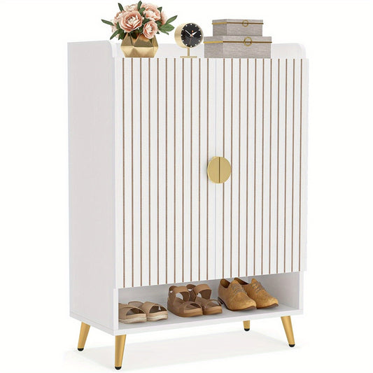 Schoenenkast – Schoenenrek – Schoenopberger – Schoenenkast – Schoenmeubel – 6-laags met Verstelbare Planken – Wit MDF met Gouden Accenten