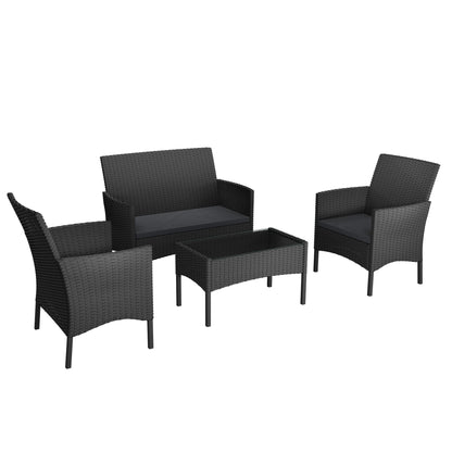 Loungebank – Loungeset – Tuinbank – Loungesofa – Balkonmeubilair – Poly Rattan – Weerbestendig – Inclusief Tafel Met Glazen Blad