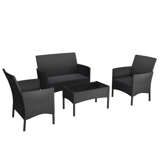 Loungebank – Loungeset – Tuinbank – Loungesofa – Balkonmeubilair – Poly Rattan – Weerbestendig – Inclusief Tafel Met Glazen Blad