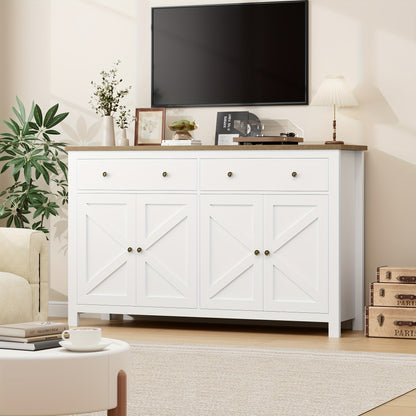 Kast – Opbergkast – Ladekast – Dressoir – Kastenmeubel – Verstelbare Planken – Stevig Hout – Wit Met Gouden Accenten