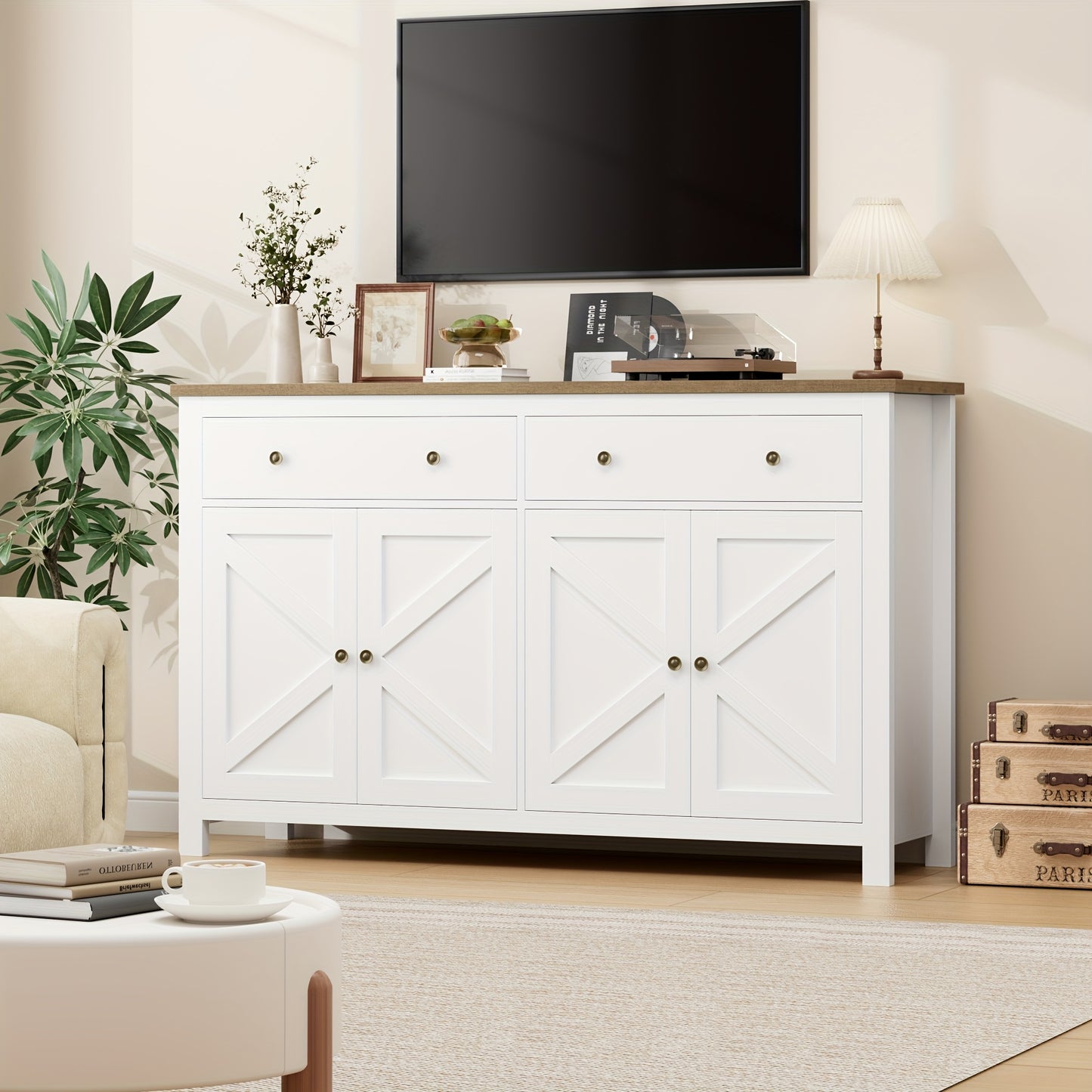 Dressoir – Keukenkast – Buffetkast – Opbergkast – Sideboard – Wit – 140x40x89 cm – 2 Lades & Verstelbare Planken