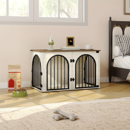 Dog Cage Furniture, 100cm Dog Box, 3 Doors, Arched Door, Modern Indoor Dog Box for Dogs Up to 100kg, Side Table, Dog Cage for Home