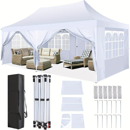 Feesttent – Partytent – Paviljoen – Opvouwbare Tent – Tuintent – 3x6 m – 6 Afneembare Zijwanden – Lichtgewicht Zeshoekig Frame