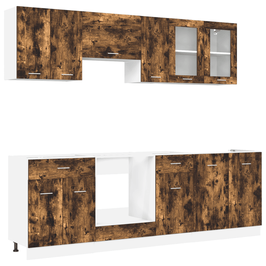 Keukenkast – Keukenmeubel – Opbergkast – Buffetkast – Apothekerskast – 8-delig – Rook Eikenhout – Stevig Houtmateriaal