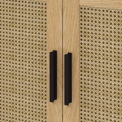 Badkamerkast – Wastafelonderkast – Onderkast – Opbergkast – Kolomkast – Eiken Kleur – Rattan Look – Anti-Kantel Bescherming – 60 x 39 x 60 cm