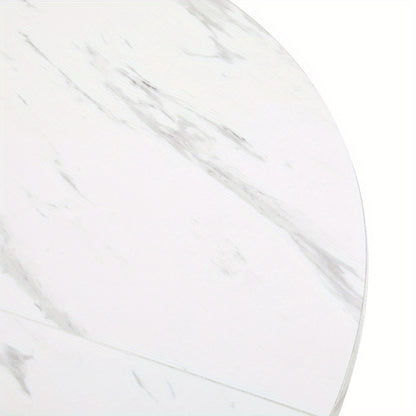 Ronde Eettafel – Eettafel Rond – Keukentafel – Ontbijttafel – Tafel Metaal – Marmerlook Zwart-Wit – Krasbestendig MDF Blad – Stevig Metalen Frame – Compact & Ruimtebesparend – Modern Design Voor 4 Personen