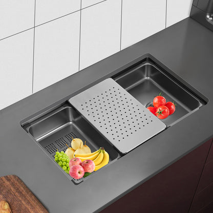 Keukenspoelbak – Spoelbak – Gootsteen – Wasbak – Spoelbakken – Zwart RVS – 76x45 cm – 304 Roestvrij Staal – Grote Inhoud & Inclusief Afdruipmand