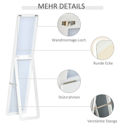 Full-Body Spiegel – Garderobespiegel – Staande Spiegel – Opvouwbare Spiegel – Muurspiegel – Wit – Stevig Dennenhouten Frame – 160 cm Hoog