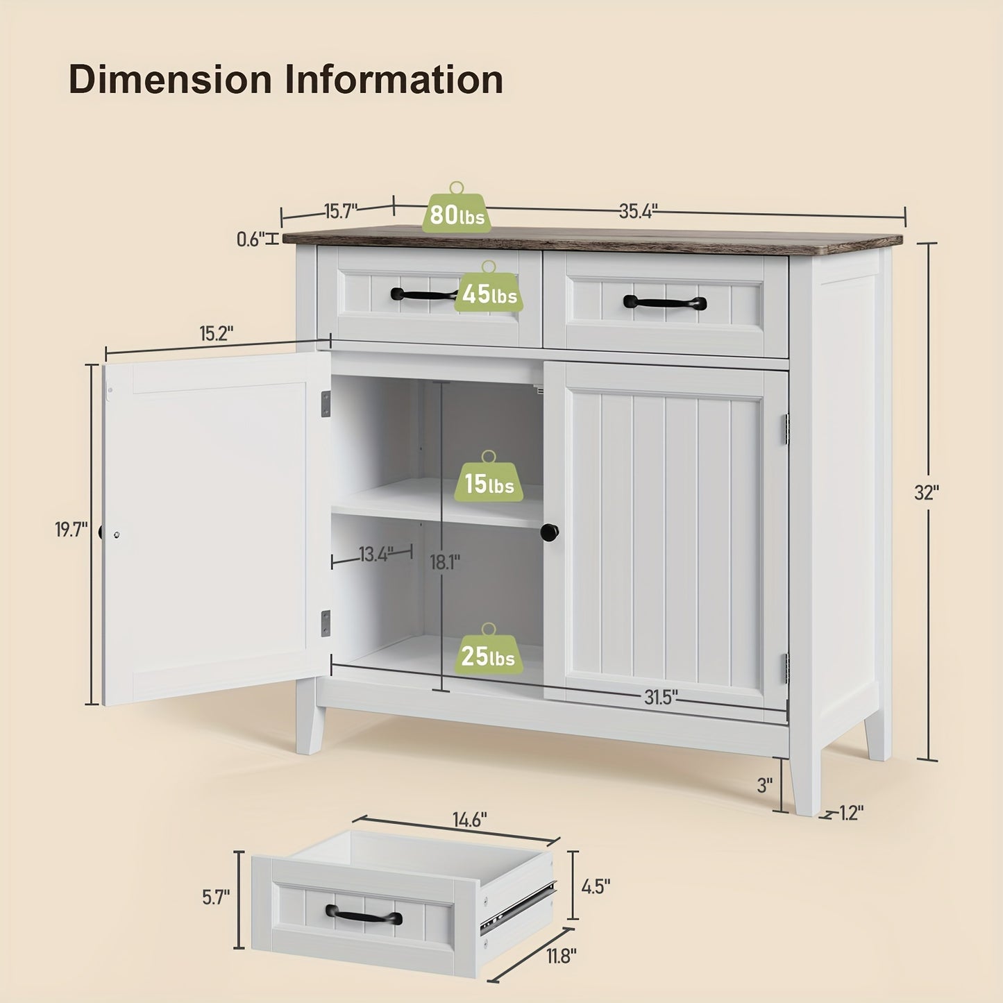 Dressoir – Buffetkast – Opbergkast – Keukenkast – Sideboard – Ruim Met Lade En Verstelbare Plank – Hardhouten Grijs