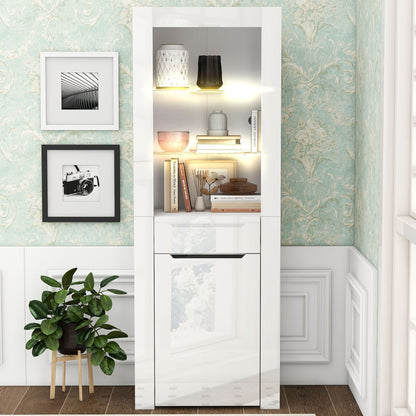 Modern White Freestanding Display Cabinet with Doors & Shelves - Heavy-Duty /Metal Frame Bookcase, 68.58cm+ Tall Storage Unit for Living Room, Kitchen, Office - No Assembly Required, Space-Saving Vertical Organizer (≥3.2 Cu