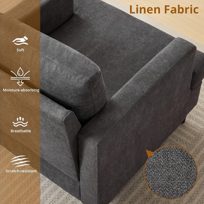 Linnen Fauteuil – Armstoel – Lounge Stoel – Accent Stoel – Zetel – Hoge Rugleuning – Armleuningen – Hoge Dichtheid Schuim – Massief Houten Poten – Max Draagkracht 350 kg – Comfortabele Zitting – Ademend Materiaal – Donkergrijs