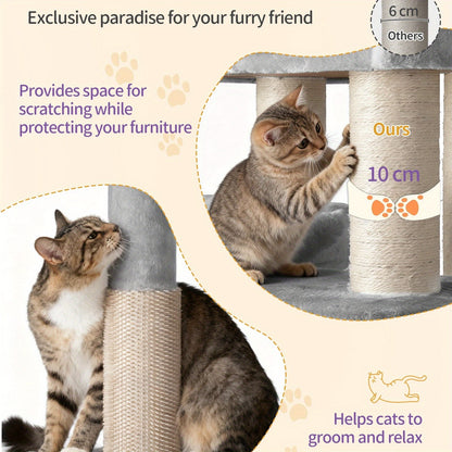Kattentoren – Krabpaal – Klimpaal – Kattenhuis – Kattenmeubel – Lichtgrijs Beige – 163 cm Hoog – 10 cm Dikke Sisal Krabpalen