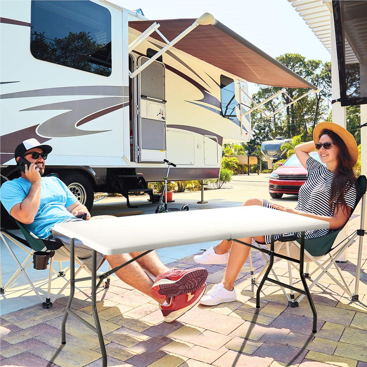 Inklapbare Biertafel – Opvouwbare Campingtafel – Partytafel – Tuinmeubel – Balkon Tafel – Lichtgewicht Met Draaghandvat – Weerbestendig HDPE kunststof