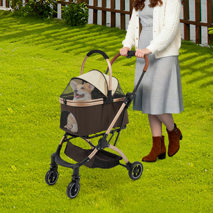 Foldable 4-Wheel All-Terrain Pet Stroller Cart with Canopy, Undercarriage Storage & Harness for dogs & cats - Heavy-Duty Nylon & Oxford Fabric Foldable Puppy/Kitten Carrier for Walks, Vet Visits, Airports, Shopping