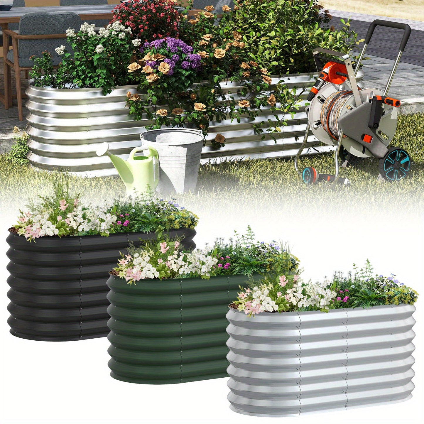 Hoogtebed Tuin – Verhoogde Bak – Plantenbak – Kruidenbak – Groentebed – Gegalvaniseerd Staal – 180x90x60 cm Ovaal – Duurzaam & Roestvrij