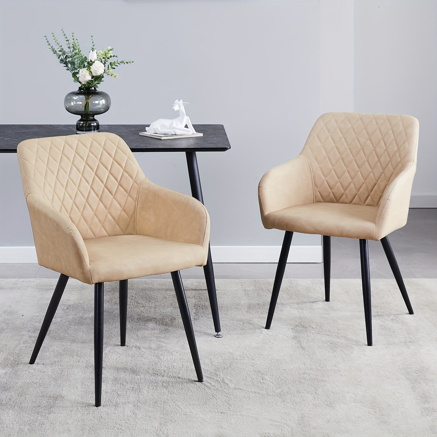 Lounge Stoelen – Fauteuils – Eetkamerstoelen – Relaxstoelen – Armleuningen – Set van 2 – Beige Kunstleer – Memory Foam Zitting