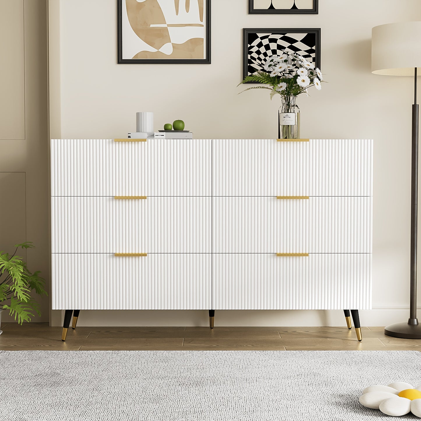 Sideboard, Sideboard, Organiser, Four Doors with Three Drawers, for Living And Dining Room. White, 160*37*75 Cm