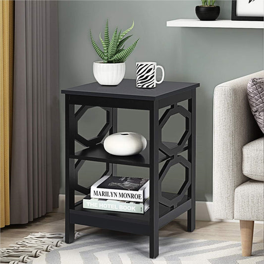 Nachtkastje – Bijzettafel – Opbergkastje – Sofa Tafel – Salontafel – Set van 2 Zwart Hout – 3 Niveaus Met Kastdeurtje – Compact En Praktisch