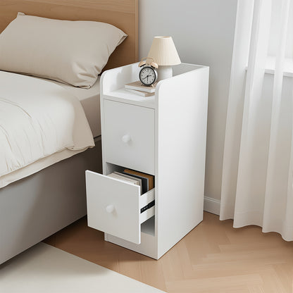Nachtkastje – Bedside Table – Bijzettafel – Opbertkastje – Smal Kastje – Wit – Ruimtebesparend – 2 Laden Met Soepele Glijders