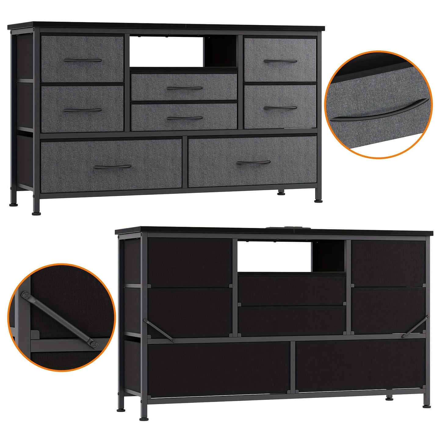 Ladekast – Ladenkast – Kommode – Opbergkast – Dressoir – 8 Lades – Robuust Metalen Frame – Matzwart Zonder Montage