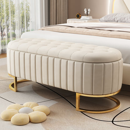 Poef – Hocker – Zitzak – Voetenbank – Opbergpoef – Lichtbruin – Met Opbergruimte Onder Zitvlak – Comfortabele Velours Bekleding 120x40 cm