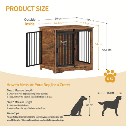Hondenbench – Hondenkooi – Hondenkennel – Hondenhok – Hondenverblijf – Rustiek Bruin – Metalen Frame – Schuifdeur – Anti-Kauw – Anti-Ontsnapping