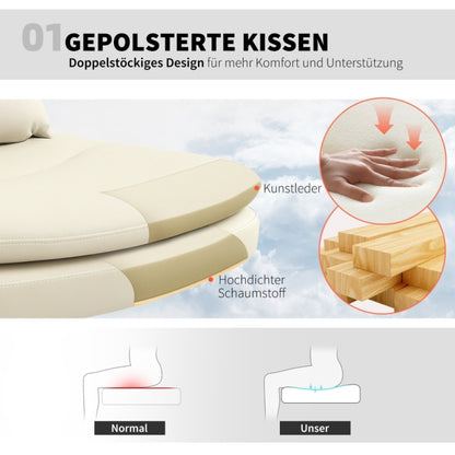 Bureaustoel – Kantoorstoel – Office Chair – Draaistoel – Bureaustoelen – Verstelbaar in Hoogte – Kunstleren Bekleding – Ergonomische Lendensteun – Zonder Armleuningen – Beige – Met Wieltjes – Met Extra Kussen – Met Voetensteun – Stabiel Metalen Onderstel