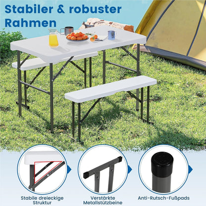 Inklapbare Biertafelset – Biertafel – Bierbank – Picknicktafel – Tenttafel – Compact – Weerbestendig HDPE – 108 cm – Met 2 Banken