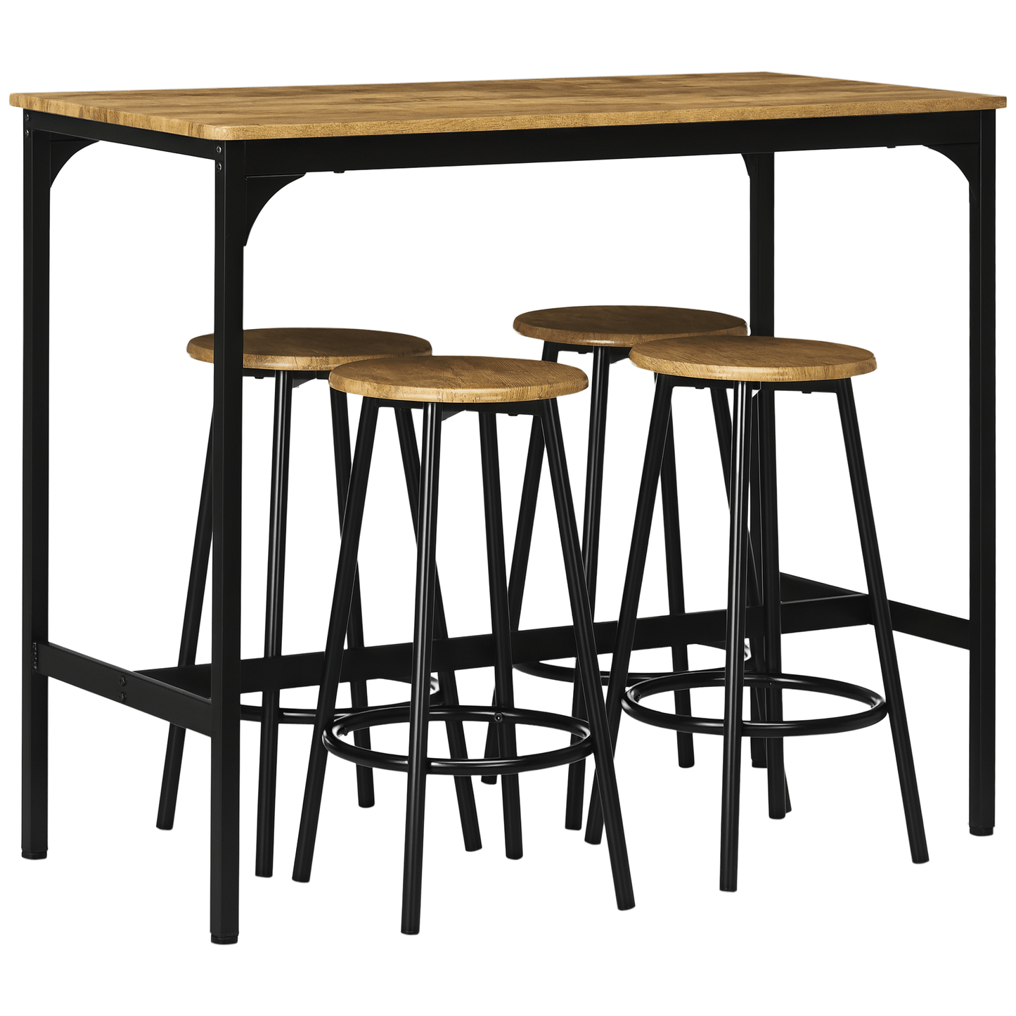 5-delige Barset – Bartafel Set – Barkrukken – Bar Stoel – Zitgroep – Industrieel Design – Zwart Met Rustiek Bruin – Duurzaam Metalen Frame – Compact Formaat