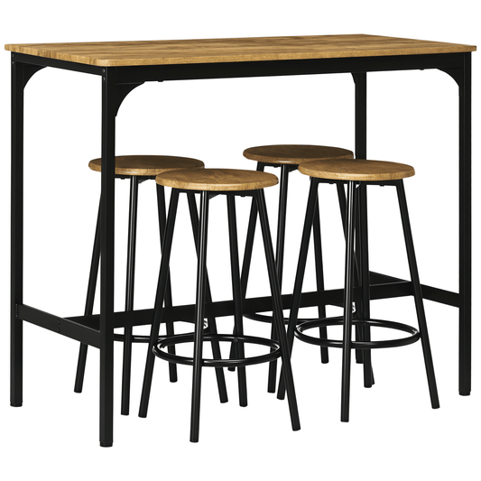 5-delige Barset – Bartafel Set – Barkrukken – Bar Stoel – Zitgroep – Industrieel Design – Zwart Met Rustiek Bruin – Duurzaam Metalen Frame – Compact Formaat