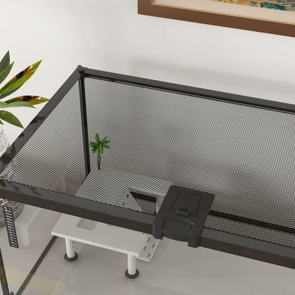 Terrarium voor schildpadden – Reptielenbak – Vivarium – Terrariumkast – Reptielenhuis – Met Sluitbaar Metalen Gaasdeksel – Gemaakt van Glas en Metaal – Inclusief Platform met Oprit en Thermometer – Afmetingen 50x30x25 cm