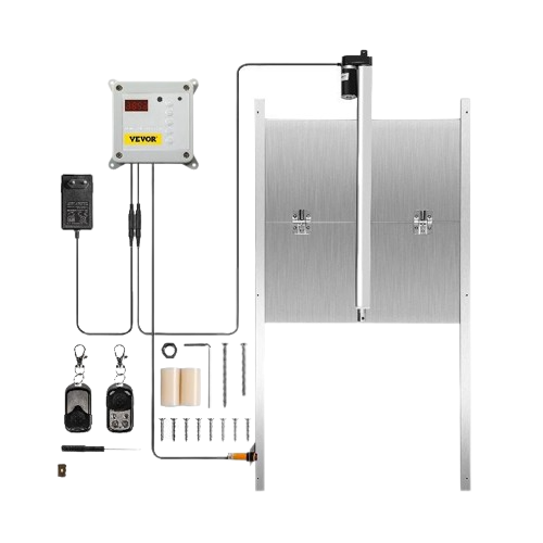 Vevor - Automatische Kippenhokdeur - Lichtsensor en timer - LCD-Display - Waarschuwing bij Lage Stroom - 110-220V - Zilver - QUORE