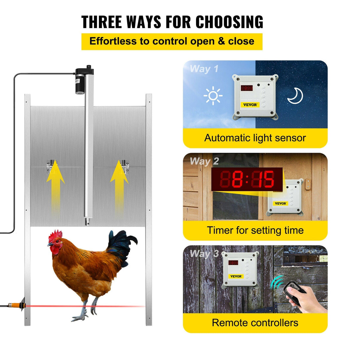 Vevor - Automatische Kippenhokdeur - Lichtsensor en timer - LCD-Display - Waarschuwing bij Lage Stroom - 110-220V - Zilver - QUORE