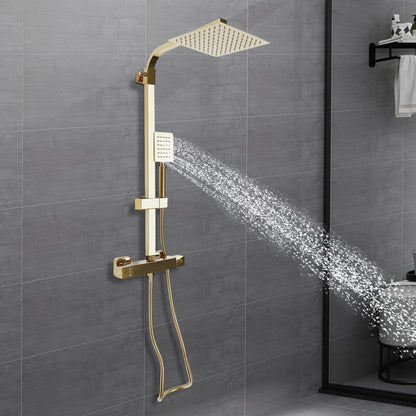 Thermostaatkraan – Douchekraan – Douchekraan Set – Thermostatische Mengkraan – Doucheset – Goudkleurig – Messing en RVS – Thermostatische Temperatuurregeling