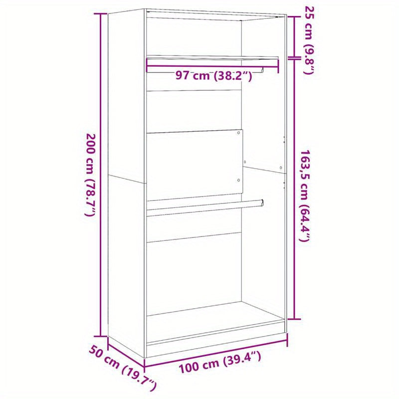 Kast – Opbergkast – Garderobekast – Kledingkast – Binnendeurkast – Betongrijs – Behandeld Hout – Weerbestendig – Compact 100x50x200 cm