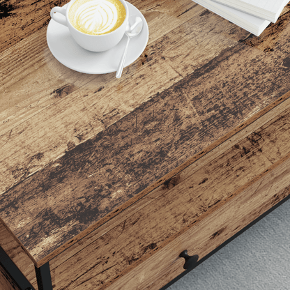 Salontafel – Bijzettafel – Woonkamertafel – Theetafel – Opbergtafel – Industrieel Design – Hardhout Old Wood – 100 x 51 x 45 cm – Lade en Extra Plank