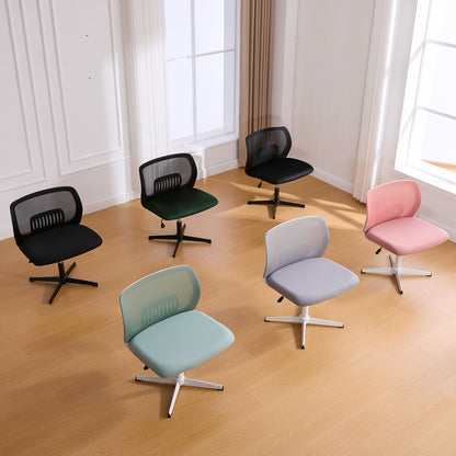 Armless Office Chair with Rocking Function & Height Adjustment - 360° Swivel, Ergonomic Cross-Legged Design, Lightweight Durable Plastic Frame, Manual Recline Handle - Spacious Reading/Living Room Chair for Home Office, 5 Co