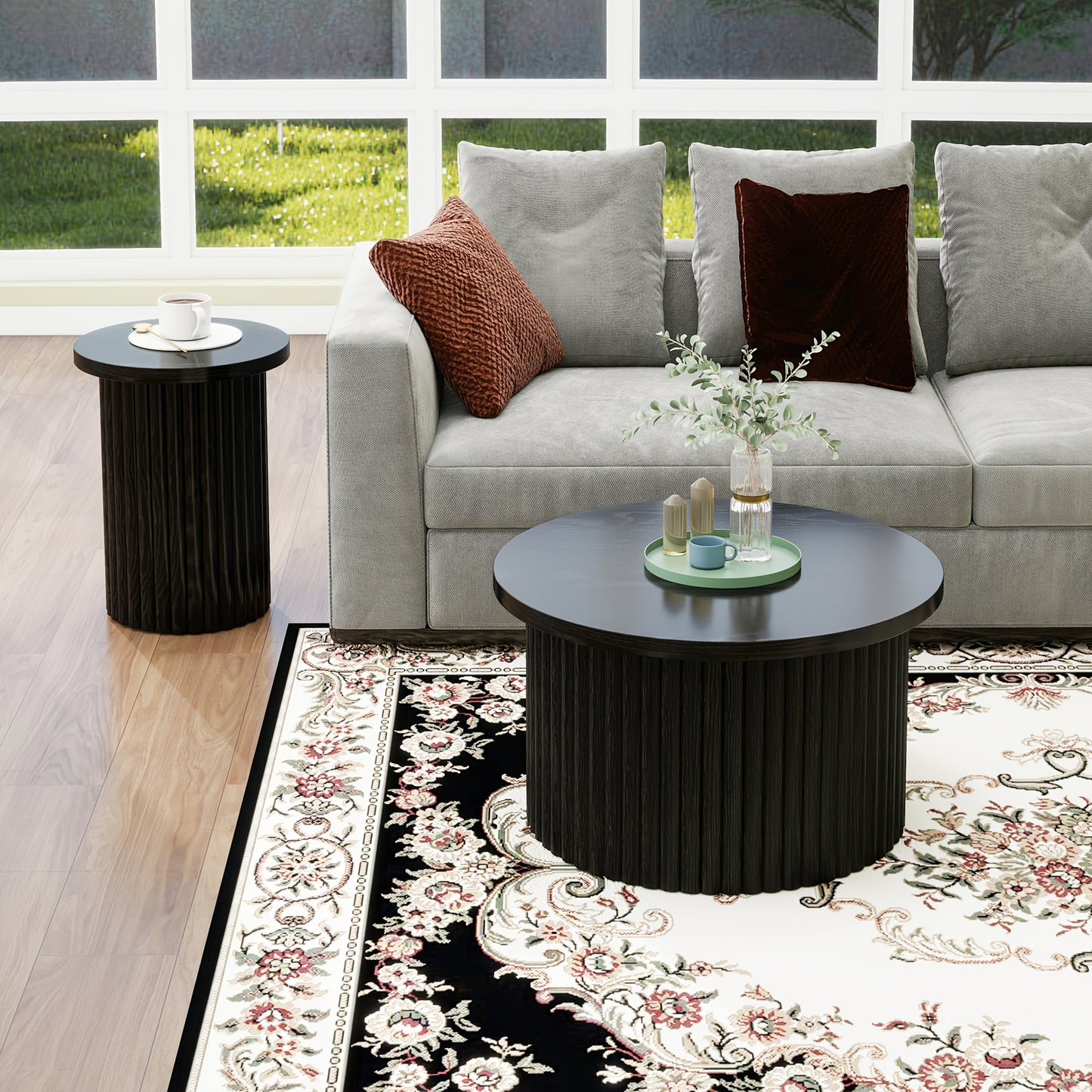 Salontafel – Koffietafel – Bijzettafel – Opbergtafel – Woonkamertafel – Rond Design – Zwart Hardhout MDF – Met Opbergruimte en Golvend Deksel – Eenvoudige Montage