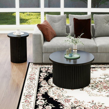 Salontafel – Koffietafel – Bijzettafel – Opbergtafel – Woonkamertafel – Rond Design – Zwart Hardhout MDF – Met Opbergruimte en Golvend Deksel – Eenvoudige Montage