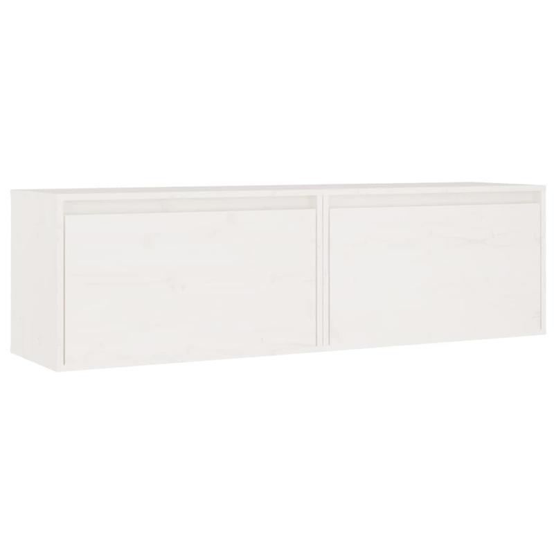 Wandplank – Opbergplank – Wandkast – Muurkast – Houten Wandplank – Set 2 Stuks Wit – Massief Grenen Hout – 60x30x35 cm