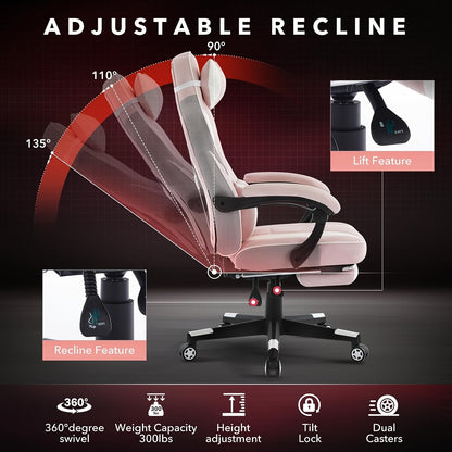 Gamingstoel – Gamenstoel – Bureaustoel – Speelstoel – Ergonomische Fauteuil – Verstelbare Hoogte – Massagefunctie Rugsteun – Voetsteun – Draagvermogen 136 kg – PU Leer