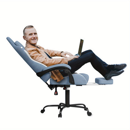 Ergonomische Gamestoel – Bureaustoel – Computerstoel – Gaming Chair – Werkstoel – Verstelbare Hoogte – Massagefunctie – Voetsteun – 360° Draaibaar – Max. 135 kg – Grijze PU Bekleding