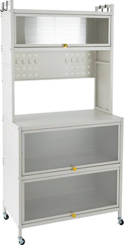 Keukenkast - Organizer - Voor magnetron - Met wielen - Incl hangrekken - 80x40x162,5 (LxBxH) - Handig voor in de keueken