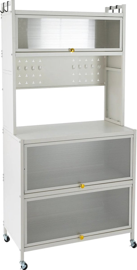 Keukenkast - Organizer - Voor magnetron - Met wielen - Incl hangrekken - 80x40x162,5 (LxBxH) - Handig voor in de keueken