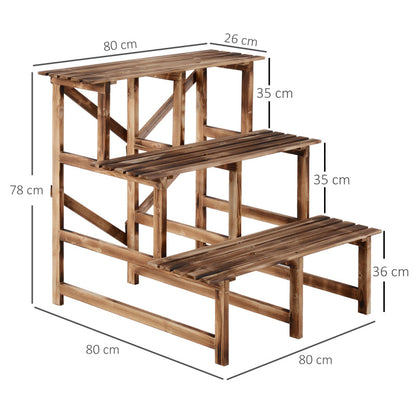 Plantenrek – Plantenstandaard – Plantentrap – Bloemenrek – Plantentafel – Vurenhout – 3 Niveaus – 80 x 80 x 78 cm